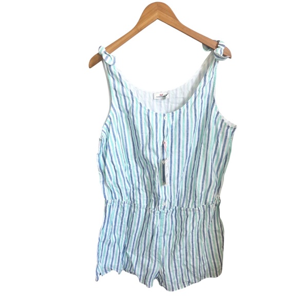 Vineyard Vines Pants - NWT Vineyard Vines Hope Bay Striped Romper Coastal Linen Blend Size XL